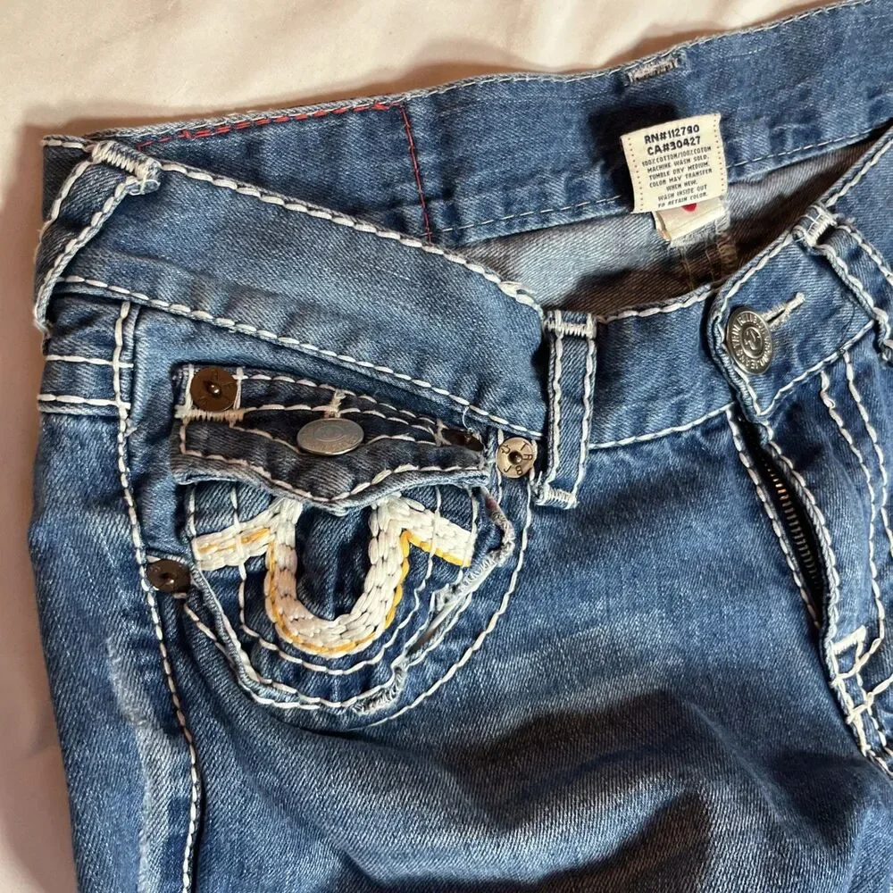 True Religion Billy Super T Jeans Mens Tag 34 (36x35) Bootcut USA White Stitch